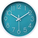 jomparis Modern 30cm Silent Turquoise Wall Clock Quartz Sweep Teal White Frame