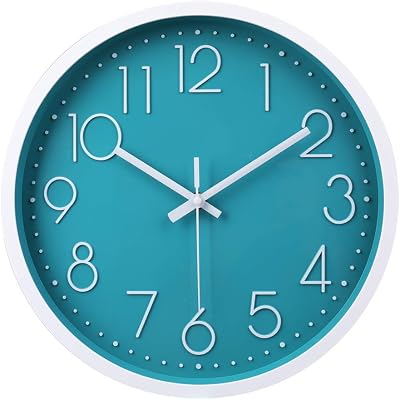 jomparis Modern 30cm Silent Turquoise Wall Clock Quartz Sweep Teal White Frame