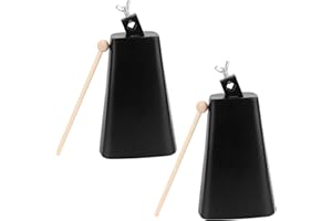KOHAND 2 Pack 8 Inch Metal Steel Cow Bells, Noise Makers Hand Percussion Cowbell with Stick for Drum Set Percussion Instrument, Sporting Events, Wedding, Football, Black