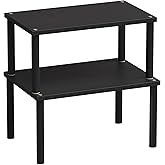 VERTORGAN Cabinet Organizer Shelf(Set of 2),Kitchen Counter Shelves,Bamboo Spice Rack Countertop and Cabinet,Stackable Expandable,Medium(Black)