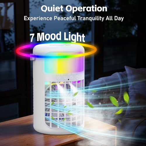Portable Air Conditioner, 2026 Upgraded 4-IN-1 Portable Ice Fan with 3 Cooling Speeds & 1500ml Water Tank, 2 Cool Mist Ultra-Quiet Desktop AC Fan with Remote & 2-8H Timer for Bedroom, Office, Home