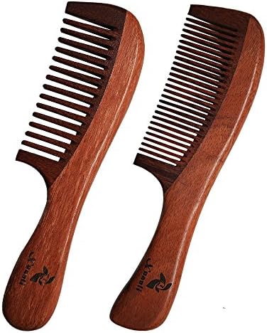 Xuanli 2 PCS Natural Red Sandalwood Wooden Comb - NO SNAGS, NO TANGLE, NO STATIC Wide Tooth (M029)