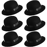 Jiuguva 6 Pcs Bulk Bowler Hats for Men 22" Black Hats Derby Plastic Dress up for Adults Costume Cosplay Men Women Unisex Mexican Cosplay 1920s Party Mardi Gras Theater