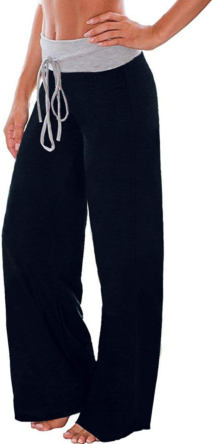AMiERY Women's Comfy Casual Pajama Pants Floral Print Drawstring Palazzo Lounge Pants Wide Leg at  Women’s Clothing store