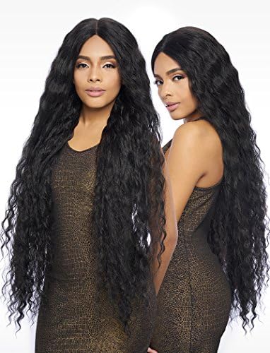LSD93 (1 Jet Black) - Harlem 125 Synthetic 6" Deep Part Swiss Lace Front Wig Extra Long 36"