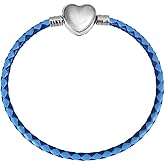 Blue Black White Red Pink Leather Bracelet Twisted Weave Rope Chain Starter Snake Love Heart Bead Pendant 925 Sterling Silver Birthday Compatible With Pandora Moments Charm