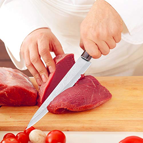 Sashimi Sushi Knife, Pro 8 Inch Chef Knife, Kitchen Knife with German High Carbon Stainless Steel & Gray Leather Wooden Handle Great for Slicing Meat, Fruits, Vegetables