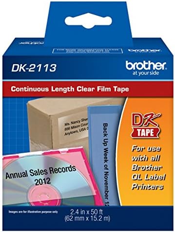 Brother DK2113 Continuous Clear Film Labels, 50' of Continuous Clear Label Per Roll for Brother QL-710W, QL710W Label Printer