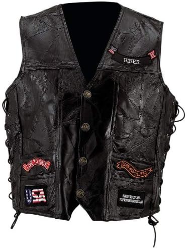 Exclusive Vests Incomparable Motorcycle Leather Vest With 14 Patches-L Standout