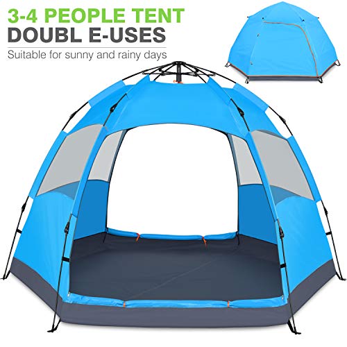 Victostar Instant Pop Up Family Camping Tent,Double Layer Waterproof 4 Season for Picnic Fishing Hiking Traveling (Blue)