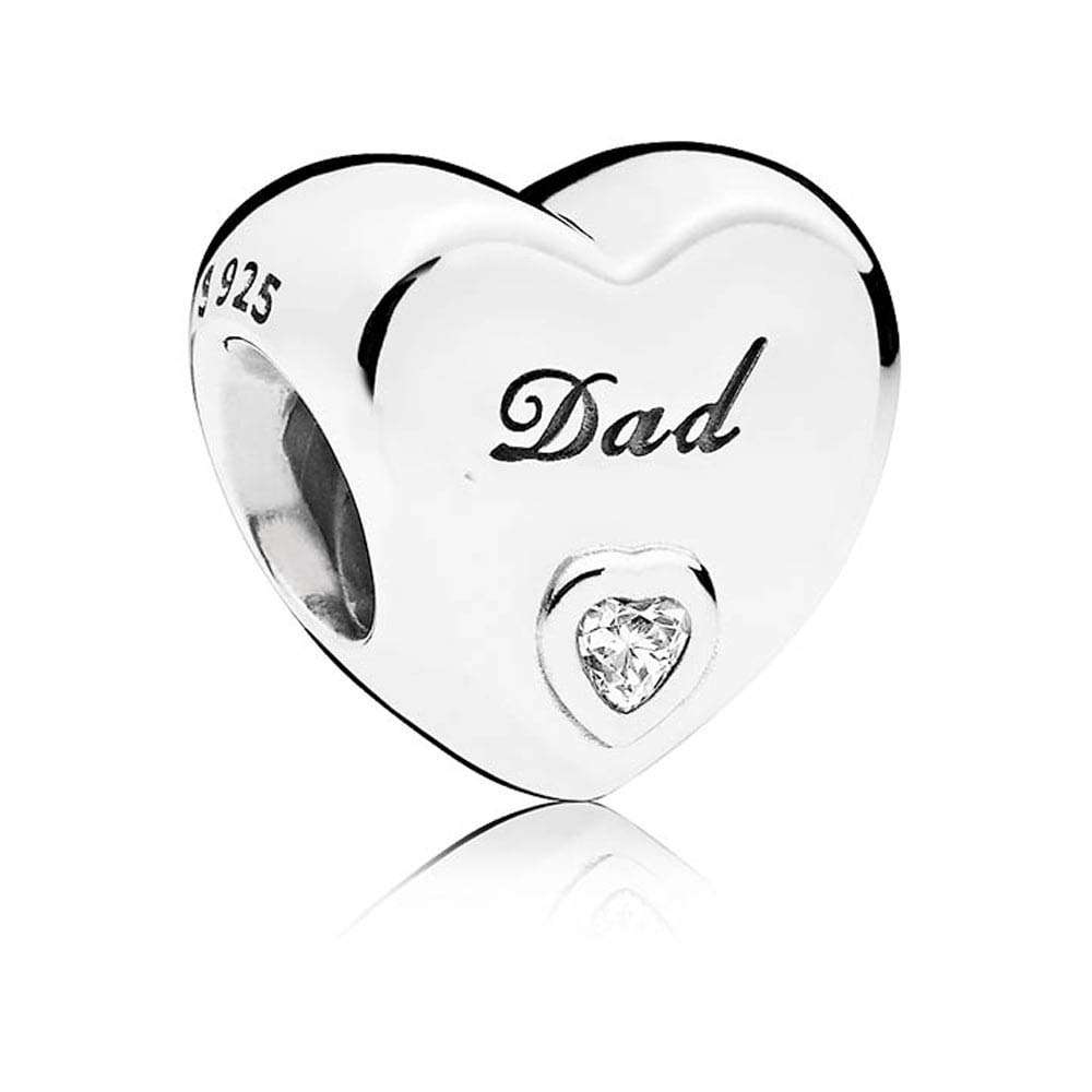 CWOne Designs S925 Sterling Silver Family Moments Love Heart Charm for Pandora Charm Bracelets. (Dad)