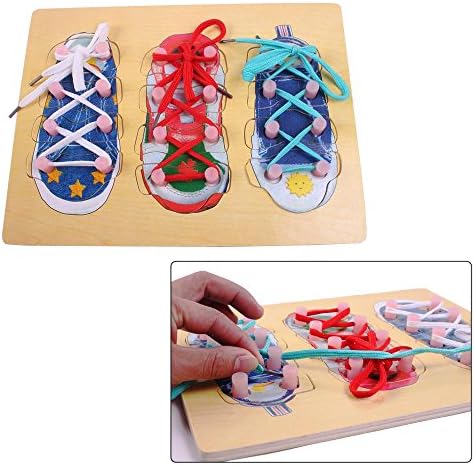 Toy Cubby Kids Toddler Wooden Tie Your Shoe Puzzle Board Set