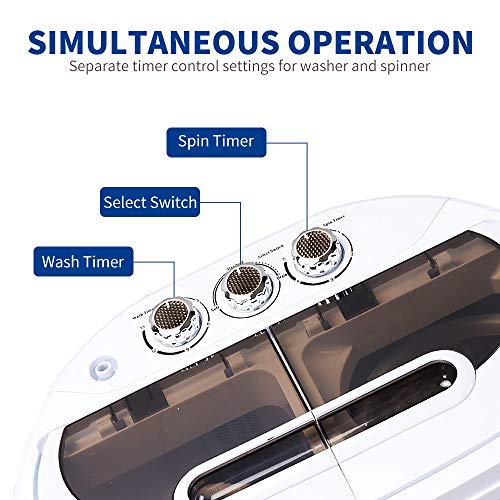 Shinco Portable Compact Mini Twin Tub Washing Machine w/Wash and Spin Cycle, Built-in Gravity Drain Hose, 10 lbs Capacity For Camping, Apartments, Dorms, College Rooms more - Thumbnail 3
