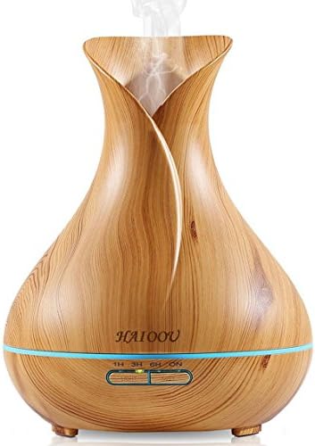 Essential Oil Diffuser, 400ml Oil Diffusers for Essential Oils Wood Grain Ultrasonic Cool Mist Diffuser Humidifier with 4 Timer Settings 7 Color LED Lights Waterless Auto Shut-off for Home Yoga Spa