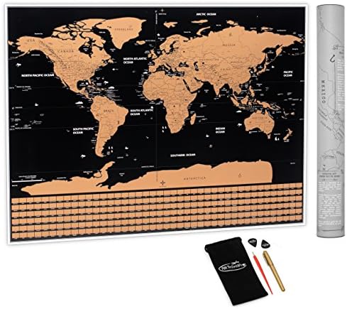 Scratch Off World Map Poster with Outlined Countries, US States and Country Flags. Detailed with Vibrant Colors Wall Map by AK TravelPro