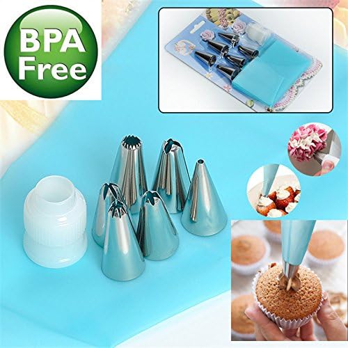 Pastry Icing Piping Bags Cake Decorating Tip Set Dispensers Nozzles Professional Frosting Tips,DIY Reusable Silicone Baking Tool Supply Stainless Steel Kit Easy to Clean BPA Free for Cupcakes Cookies