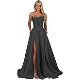 Lvloet Strapless Satin Prom Dress with Slit Long Cowl Neck Corset A Line Ball Gown Evening Dresses 2026
