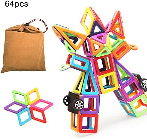 Magnetic Blocks,iDeep 64pcs Magnetic Blocks Building Set Toys for Girls Boys Magnetic Tiles Set Educational Building Construction Toys for Toddler Kids With Carry Bag