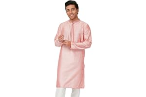 In-Sattva Men's Indian Embroidered Banded Collar and Placket Long Kurta Tunic