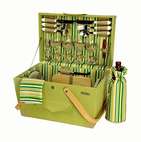 Wooden Picnic Box w Insulated Wine Bottle Bag
