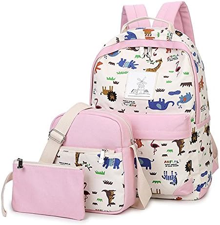 3pcs Casual Lightweight Canvas Laptop Bag Book Bag Fashion School Backpack (pink)