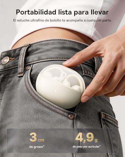 Baseus MC2 Air Auriculares Abiertos, Auriculares de Clip con CloudComfort, SuperBass 2.0, Bluetooth 6.0, 4 Micrófonos con IA para Llamadas nítidas, 40 h de autonomía, IP67, Ligeros 4,9 g