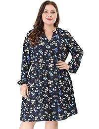 Agnes Orinda - Vestido para mujer (talla grande, cuello en V, con estampado floral)