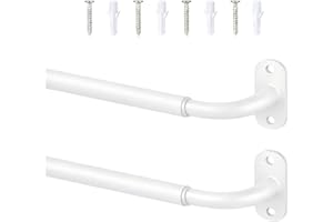 French Door Curtain Rod Adjustable 18"-32", 1/2" Diameter Window Cafe Curtain Rod, Screwed Sash Rod for Door Window, White, 2