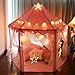 Princess Castle, Princess Tent, Hexagonal Fairy Princess Castle Tent with LED Star Lights Indoor and Outdoor Fun Play Area for Babies Children. 55in x 53in (DxH) (Pink)