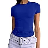 Dwnval Womens Sexy Basic T Shirts Summer Short Sleeve Crewneck Slim Fit Cute Crop Tops