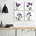 YPY 4pcs Flower Painting Wall Art Giclee Prints Artwork Love Hope Imagine and Believe Purple Pictures Photo on Canvas for Home Walls Decor Ready to Hang (Purple, 12x12in S)