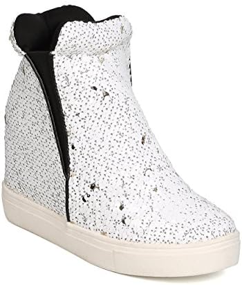 Cape Robbin Uneek-1 Women Sequin High Top Hidden Wedge Sneaker,White,6