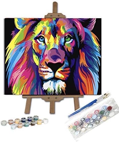 SOARCLR Animal Acrylic Paint by Numbers Kit on Canvas for Adults Beginners Colorful Lion 16x20 Inch Without Frame