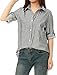 Allegra K Women's Striped Button Down Roll-up Long Sleeves Point Collar Shirt Medium Black