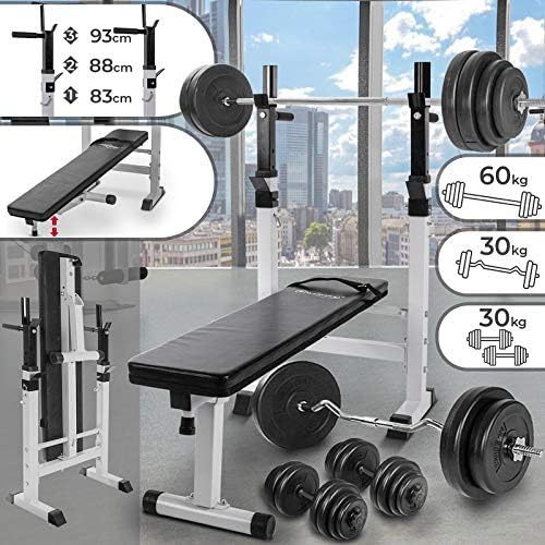 Physionics - Banco de Fitness con Barra Curva, Barra Larga y 2 ...