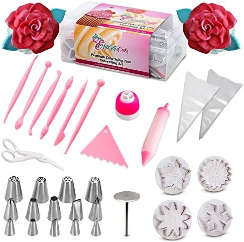 Cake Decorating Supplies| 54 Pcs Baking Supplies Set| Russian Tips| Large Icing Nozzles|Fondant Tool Kit| 25 Disposable Piping Bags And Coupler| Extra Large Cupcake Decorations Kit| Best Kitchen Gift