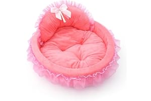 CKUIONMAX Washable Princess Pet Bed for Small Medium Dogs & Cats - Soft Plush Warm Cave Sofa Cushion, Cozy Snuggle Nest Mat, Cute Comfy Kennel Pad(18.9''X16.54''X18.9'',Pink)