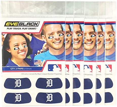 (24 Strips) Eye Black - Detroit Tigers Blue MLB Eye Black Anti Glare Strips, Great for Fans &amp; Athletes on Game Day