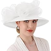 DRESHOW Lady Derby Dress Church Bowler Cloche Hat Bowknot Organza Bridal Cap for Wedding