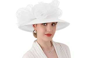 DRESHOW Lady Derby Dress Church Bowler Cloche Hat Bowknot Organza Bridal Cap for Wedding