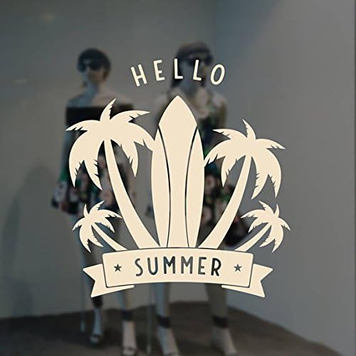 window stickers Hello Summer Tropical Surfboard Window Sign - Removable Vinyl Decal - Seasonal Shop Summer Window Cling - Retail Display