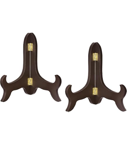 6.3" Easel Plate Holder, Plastic Folding Display Stand Brown For Decorative Picture Frame 2 Pack