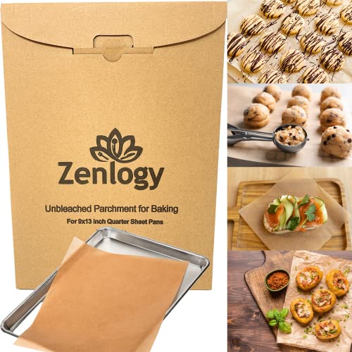 Zenlogy 9x13 Parchment Paper (100 sheets) Unbleached, High Heat, Nonstick, Precut Baking