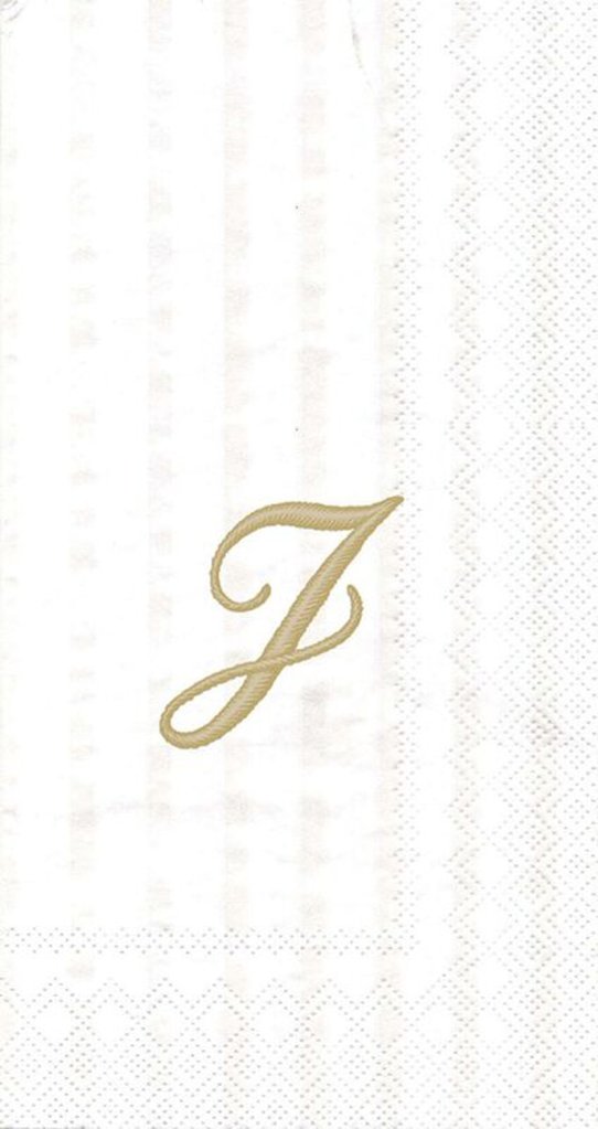 Ideal Home Range 3-Ply Paper Ivory Monogram, 16 Count Guest Towel Napkins Letter J, Set of 2