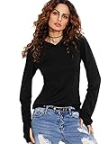 SheIn Women's Hooded Long Sleeve Thumb Holes Top Shirt
