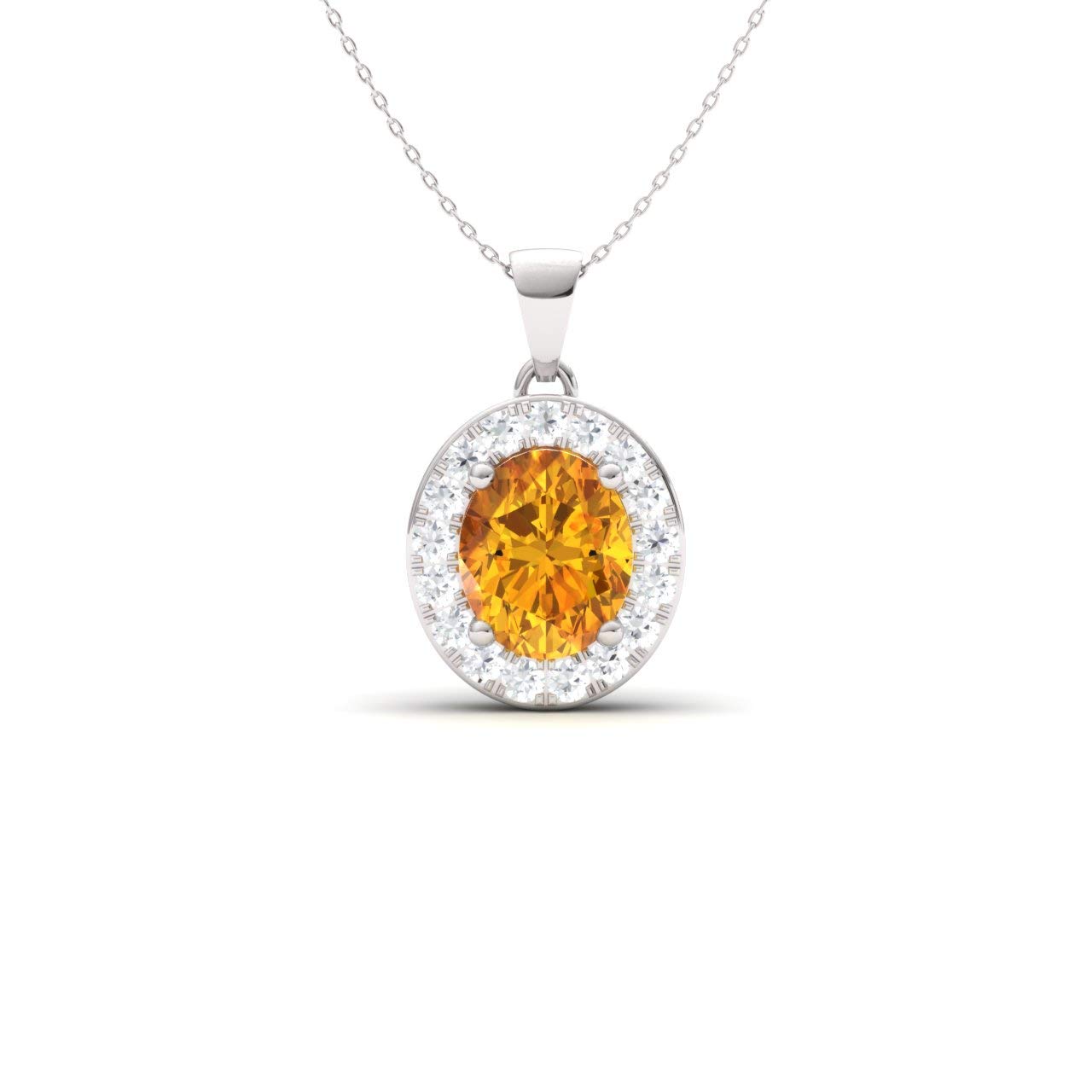 Diamondere Natural and Certified Oval Cut Citrine and Diamond Halo Petite Necklace in 9ct White Gold | 0.45 Carat Pendant with Chain