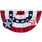Jayus US Bunting Flag 3x6 FT - Embroidered Stars USA American Pleated Fan Flag - Patriotic Half Fan Banner with 3 Brass Grommets for 4th of July & Memorial Day Party Outdoor