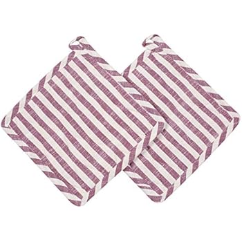 Cote De Amor Set of 2 Pot Holders Bulk Heat Resistant and Machine Washable, 100% Pure Cotton Farmhouse Stripe Kitchen Hot Pads Pot Holders Purple