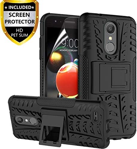 RioGree for LG Aristo 2 Case, for LG Aristo 2 Plus/Zone 4 /Tribute Dynasty/Phoenix 4/Fortune 2/Rebel 4 LTE/Risio 3/K8 2018/ K8+/K8 Plus Phone Case, with Screen Protector Kickstand Cover Skin, Black