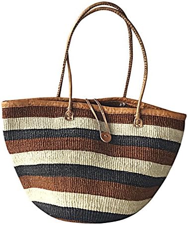 Kasandy HomeKiondo Basket Bag - Black, Rust & White Stripes | 13" - Shopper, Storage, Decor